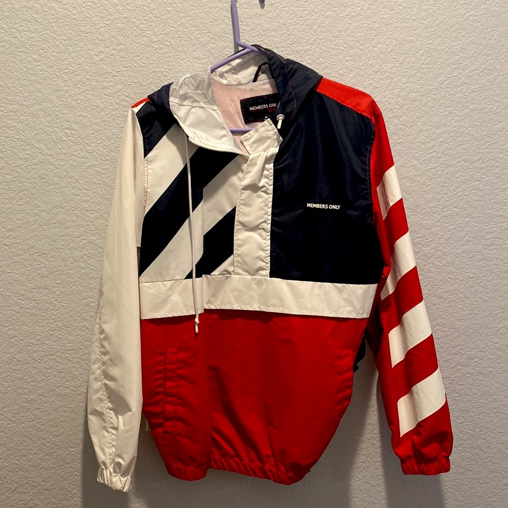 Memebers only: blue, red and white windbreak